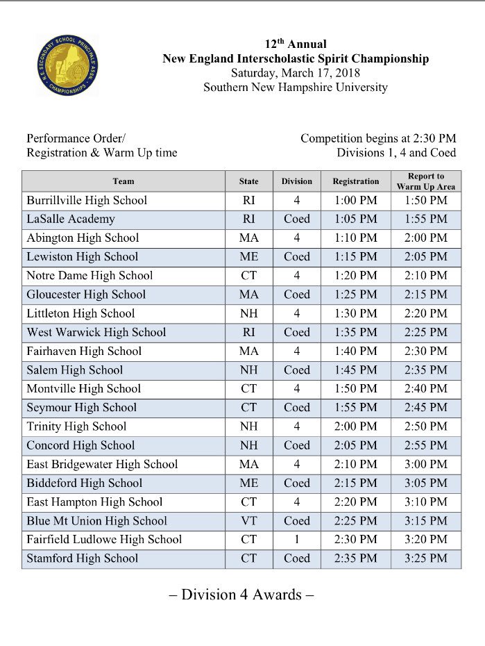 New England’s Schedule! Going for our 6th New England title this Saturday at SNHU! Can’t believe our final comp of 2017-2018 is here! #fearless