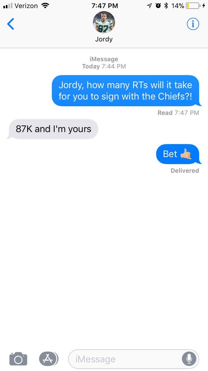 87k RTs and Jordy will sign with the Chiefs! #JordyToTheChiefs