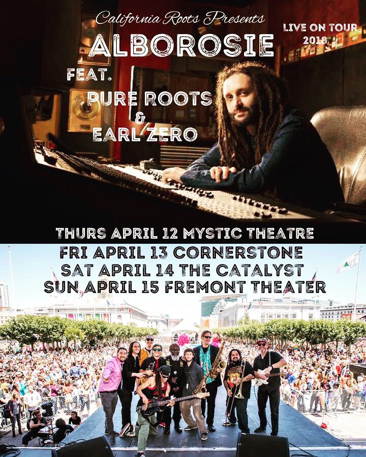 NorCalStTm's tweet photo. #NorCal @CalRootsFest Presents : 
THE ROAD TO CALI ROOTS ft. @Alborosie w/ @PureRootsBand @TribalTheory &amp; #EarlZero !
Apr. 12 - @MysticPetaluma 
Apr. 13 - @CornerstoneBerk
Apr. 14 - @CatalystClub 
Apr. 15 - @FremontSLO 
https://t.co/sjUWmOWlWX 
#NCSTFamilia #CaliRootsPresents https://t.co/AZbFnKa2yj