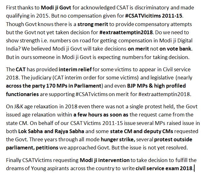 tutypsp's tweet photo. Good morning @rammadhavbjp ji #csatvictims 2011-15 kindly requesting Modi ji govt to take decision #extraattemptin2018 on merit who are asking justice for 3 years in Modi ji #NewIndia. Please fulfill the dreams of youth around the country to write civil service exam 2018. https://t.co/vRv2N6Okhm