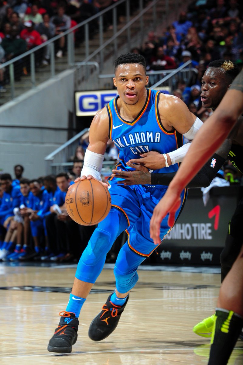 NBA's tweet image. #TripleDoubleAlert 

1⃣0⃣0⃣ CAREER TRIPLE-DOUBLES FOR RUSSELL WESTBROOK!

32 PTS, 12 AST, 10 REB in the game (21st triple-double of the season).

#ThunderUp 💯💯💯