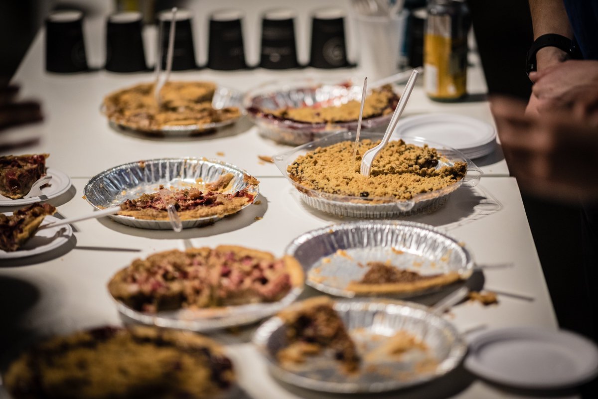 BrentWettlaufer's tweet image. Behold! Pie predating Pi day and some allegorical imagery - sticking a fork into another excellent #HackerNest event. For more pixels of @Catalyst137kw plus its lovely inhabitants, go here: meetup.com/HackerNestKW/p…