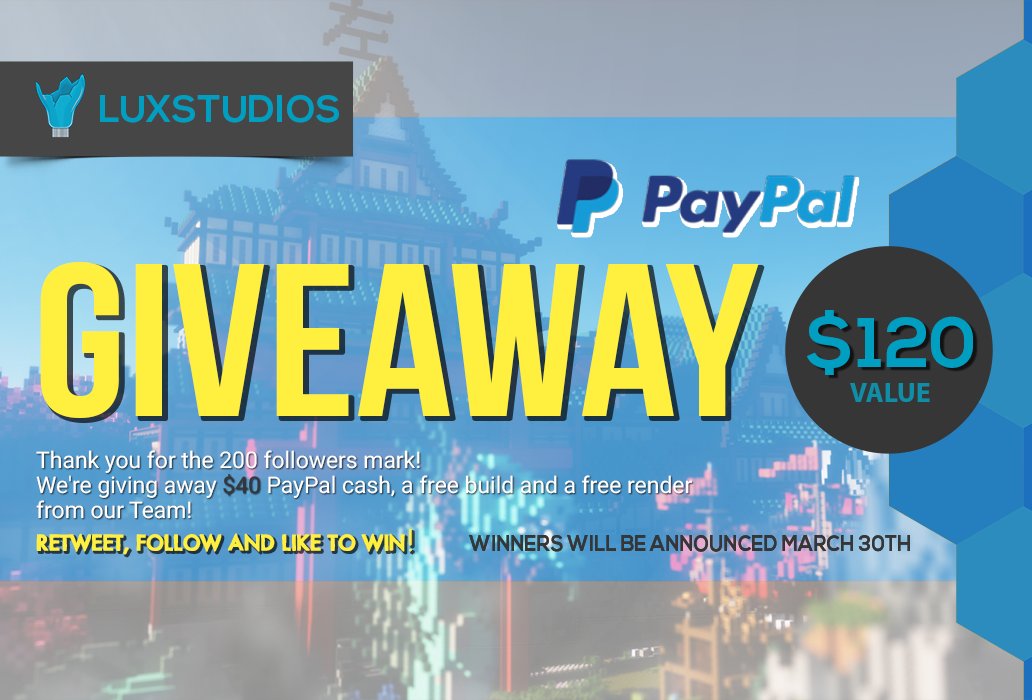 Thank you all for 200 followers! We'll be hosting a #Giveaway in celebration!
Enter to win $40 PayPal Cash, a free build, or a free render!
🎉 The 3 winners will be chosen on March 30th at 5:00pm CST
     
    ⭐ LIKE
    ⭐ RETWEET 
    ⭐ FOLLOW 

🍀 Best of luck! 🍀