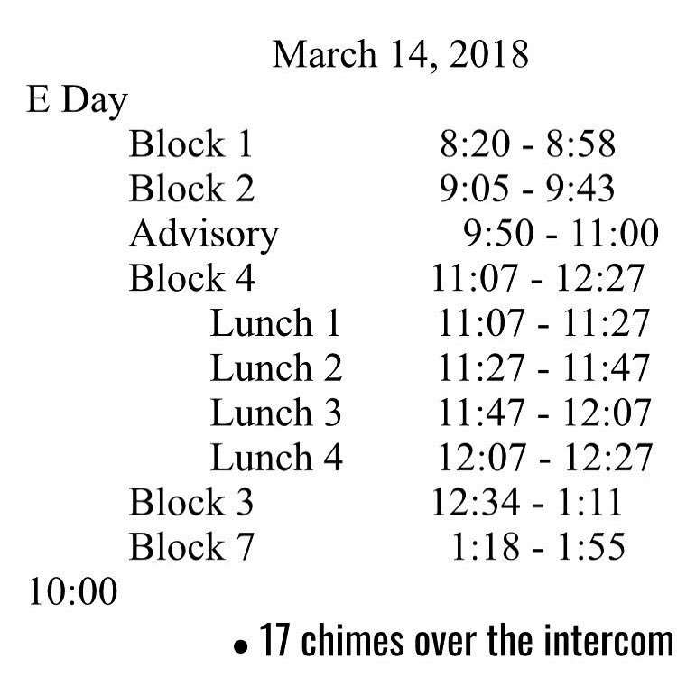 whsstandsup's tweet photo. Schedule format for tomorrow. Report to advisory for attendance before the walkout begins. https://t.co/tKnhdqXbCy
