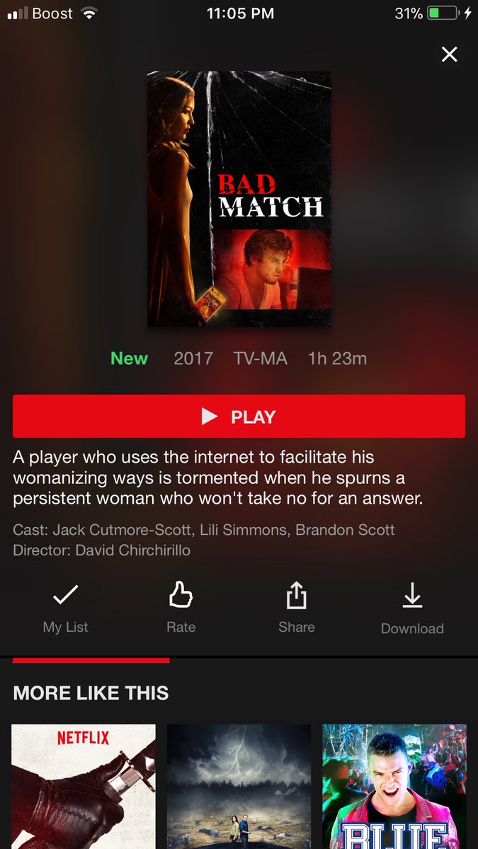 KramerLargent's tweet photo. Bad Match Movie ( @BadMatchMovie )kept me on the edge of my 🛏 til the end! What a thriller! 10/10 ⭐️ @netflix #badmatchmovie #netflix 😱🔥🙌🏻 https://t.co/VLnzoOJsL9