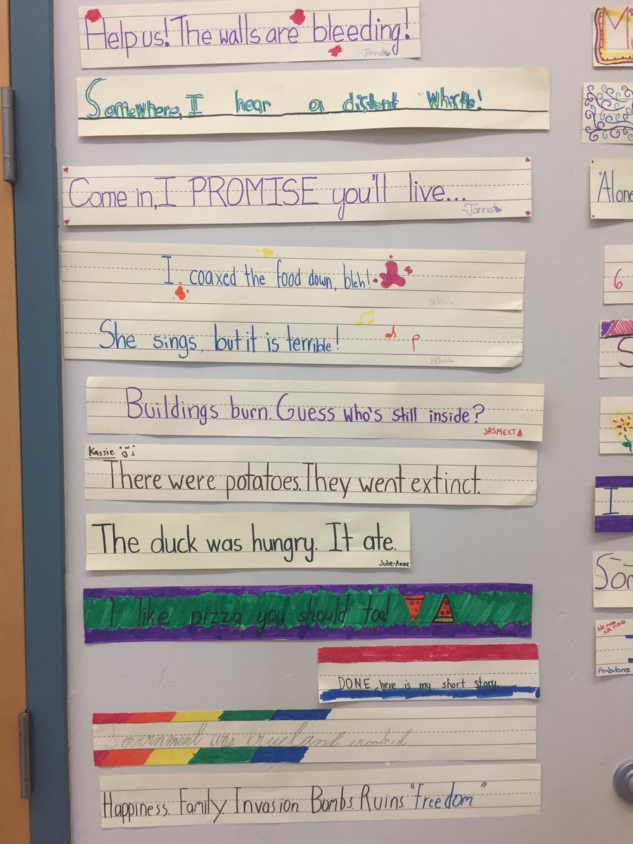 Teeechur's tweet photo. After staring in mild disbelief, #writestretch Ss got creative with their 6 word stories. #sd37 @SChahal_Delta https://t.co/YHdBTx8JJg