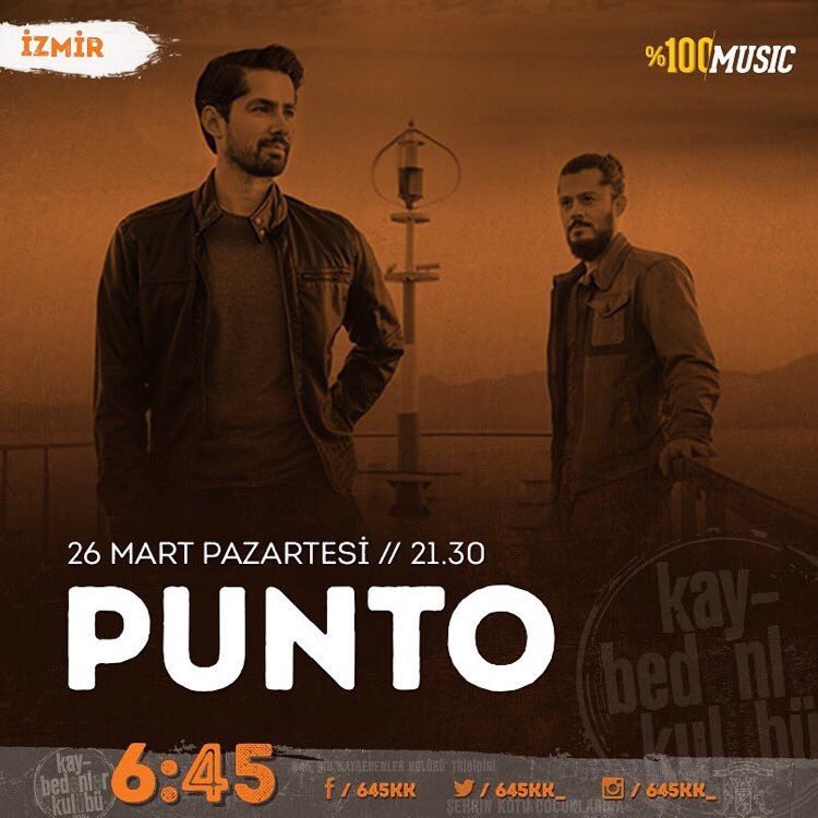 Ajandanıza kaydedin Melodik Rock grubu PUNTO 26 Mart pazartesi akşamı Alsancak  6.45 KK sahnesinde! . #altıkırkbeş #altıkırkbeşkk #konser #etkinlik #izmir #alsancak #yuzdeyuzmuzik #party #canlımuzik #pop #rock #alternative @645KK_   #hikayeleranlatıldı #iyikidogdun #askavakityok