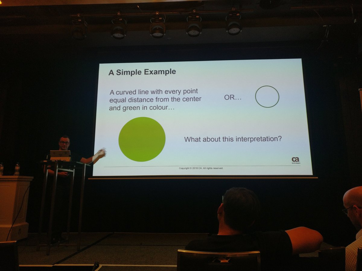jmickey_'s tweet photo. .@ABondAtCA talking about how visual models remove ambiguity from requirements and increase mutual understanding. #TestWest2018 https://t.co/iruKG6zP0e
