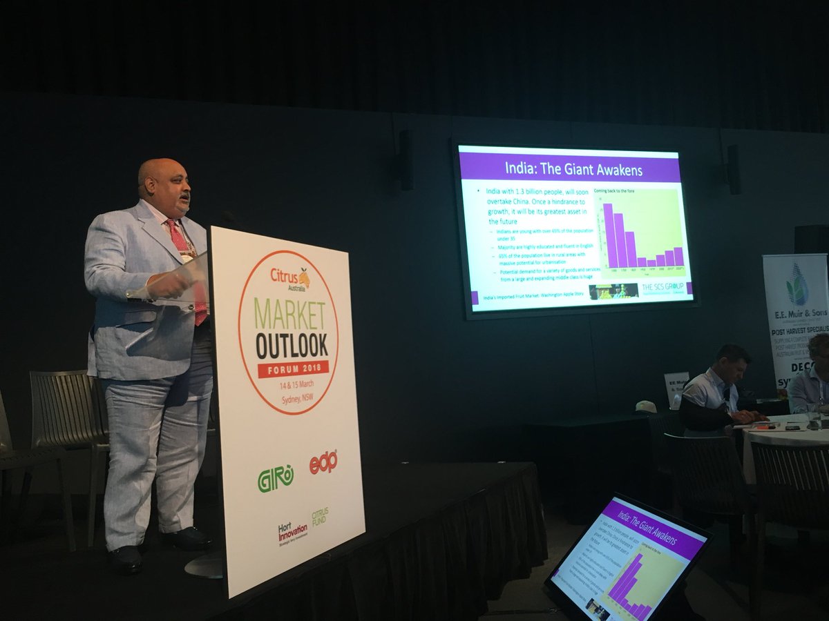 johnfruitnet's tweet photo. #CAForum18 SCS Group’s Keith Sunderlal outlines the market opportunity of India for Aus citrus exporters. #thegiantawakens https://t.co/fjH5Sr1vqq
