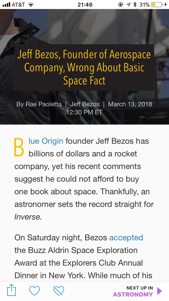 RaRaClary's tweet photo. @neiltyson is it just me or did @inversedotcom just get a basic space fact wrong in an article about @JeffBezos getting a basic space fact wrong. https://t.co/WQhmBQThOf https://t.co/yeK3iOpFYF