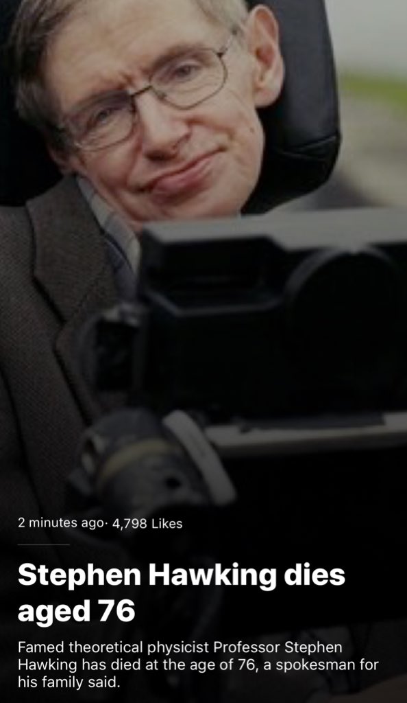 Syndicate's tweet image. Holy crap! Stephen Hawking has died! 
😰😥😰😥