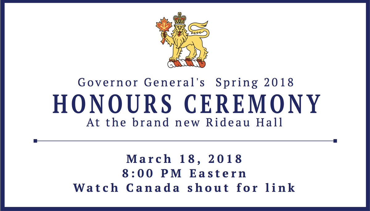 cbcpolitics_rbx's tweet photo. 📨 You're invited to the @RideauHall_RBLX's Spring 2018 Honours Ceremony, sponsored by @cbcpolitics_rbx. See the attached image below for more information! https://t.co/YMiKMh4nCI