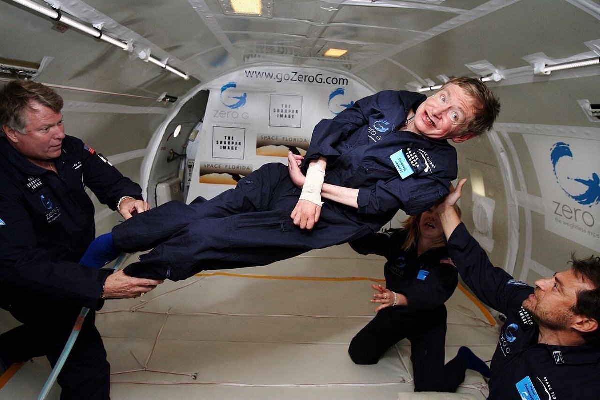 This photo of Stephen Hawking in zero gravity brings me immense joy. #RIP