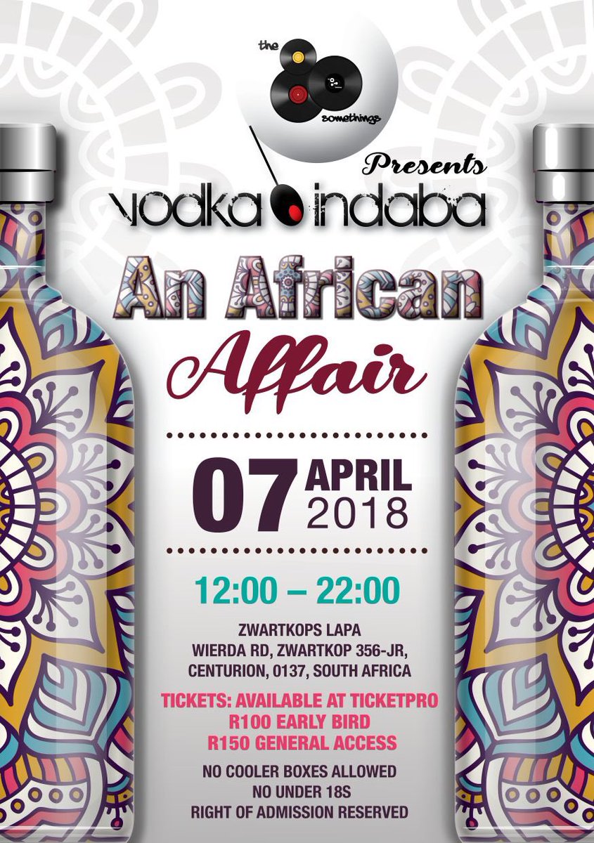 slegy1's tweet photo. #vodkaindaba tickets are available @TicketProSA cc @the80somethings https://t.co/jQyK3sY8Nh