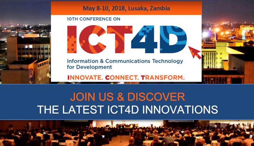 The 10th <a href="/ICT4DConference/">ICT4D Conference</a> agenda is coming soon with an impressive line of speakers and topics, and hands-on interactive discussions on the latest #ICT4D trends. 
Stay tuned and join us in Lusaka, Zambia next May 8-10. 
Register now via  ict4dconference.org
#ICT4D #ICT4D2018