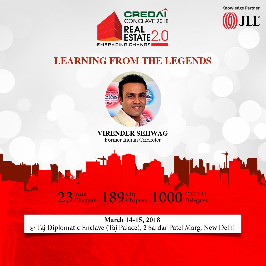 We are overtly glad to announce that <a href="/virendersehwag/">Virrender Sehwag</a> will be part of #CREDAIConclave18. He will share with us his learnings as a sportsman, and most of all his learnings of being human. Stay tuned.