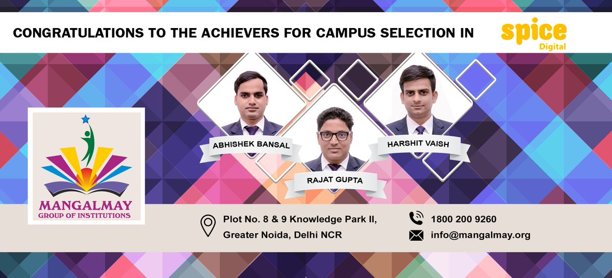 mangalmaydotorg's tweet image. #MangalmayPlacement : Congratulations &amp;amp; All the Best For the Bright Future to the achievers for #MangalmayCampusPlacement in #SpiceDigital.
For more details visit- mangalmay.org/placement-resu…

#CampusPlacement2018 #MangalmayGroups #BestCollegeDelhiNCR #AdmissionOpen2018