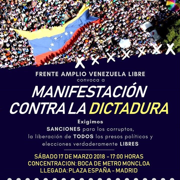 UnidadMadrid's tweet photo. Nos vemos este sábado en la gran Manifestación contra la Dictadura en #Venezuela #Libertad https://t.co/qjC4TjtLPL