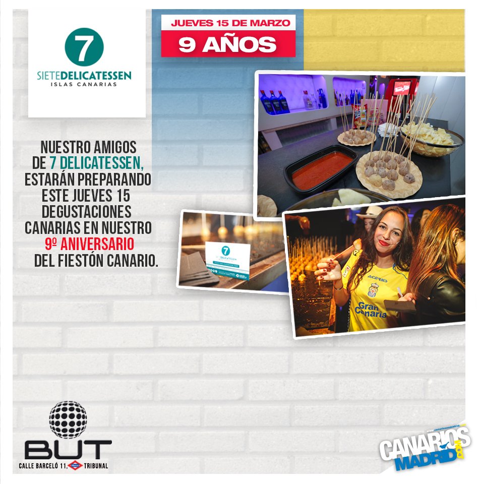 Con el motivo de nuestro 9 aniversario, este jueves los amigos de <a href="/7Delicatessen/">Siete Delicatessen</a> estarán con nosotros en el #FiestónCanario para ofrecernos una riquísima degustación de comida canaria.

¿Te lo vas a perder? 😍

#CanariosenMadrid #7Delicatessen