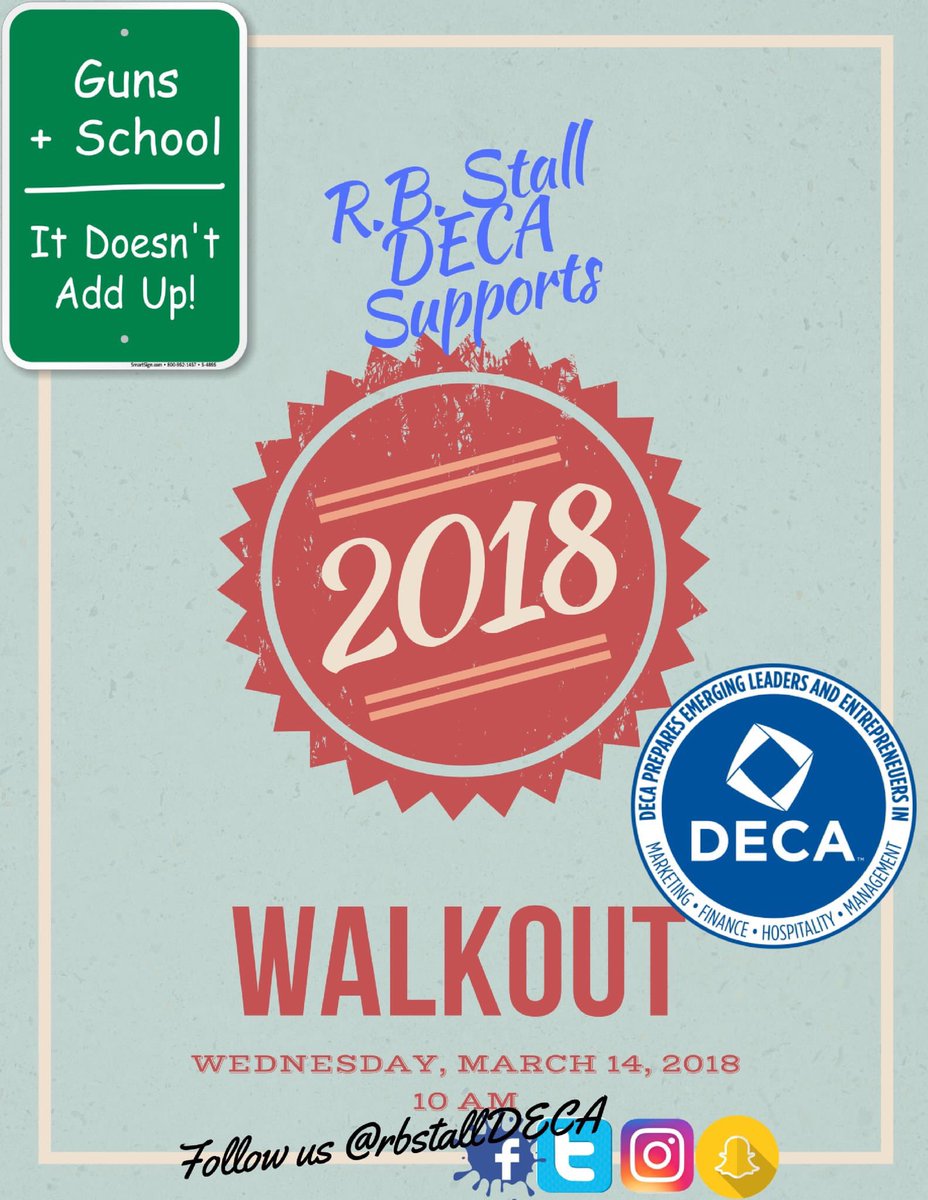 rbstalldeca's tweet photo. @rbstalldeca Will encourages all students and will honor you guys in the walkout today at 10AM! With all our support,
Adrienne Pinckney - Stall DECA President!! @MSD_DECA @PrincipalMSD https://t.co/FyLfcJrhGa