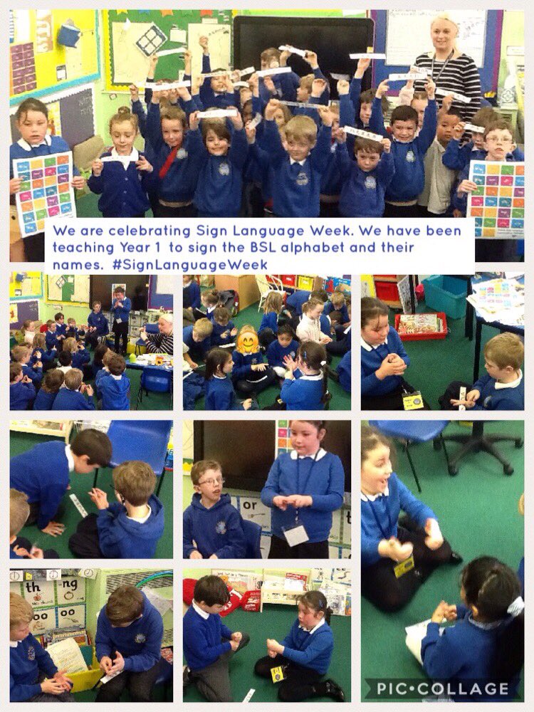 seagull_sammy's tweet photo. We are celebrating Sign Language Week at Grange. The HIU children have been teaching Year 1 to sign the BSL alphabet, and how to sign their own names. We have the right to our own language #RRSA #SignLanguageWeek 👐🏻👐🏽👐🏾👐🏿 https://t.co/DmJZKLjzHD