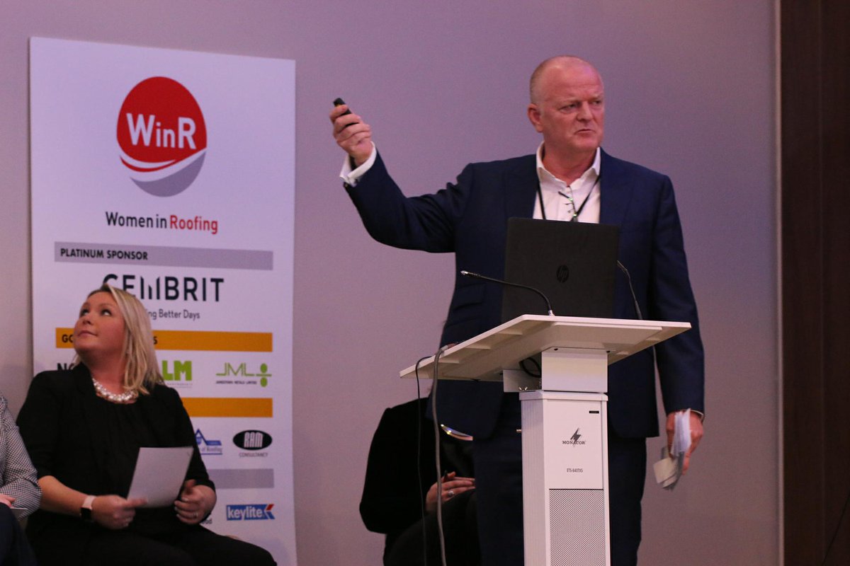 WinR_UK's tweet photo. Thank you to @mjconstruction for sponsoring the @WinR_UK #reflectionsonroofing conference. Peter Henrickson talks about his female role models and women make great leaders #notjustforboys https://t.co/fUAYTaasnQ