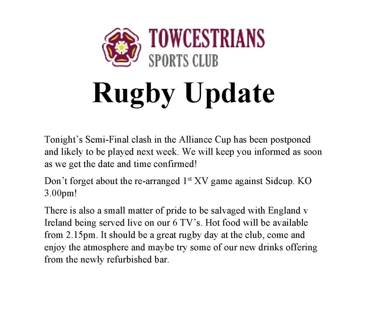 Towcestrians Sports & Social Club tweet media