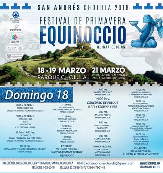 PueblaScool's tweet photo. #MÉXICO aquí esta la cartelera por día del #5toFestivalEquinoccioDePrimavera2018 en el #ParqueCholula #ZonaArqueológica #GASTRONOMÍA #DisfrutaLaMúsica #DisfrutaEnFamilia https://t.co/PjDEkUapmB