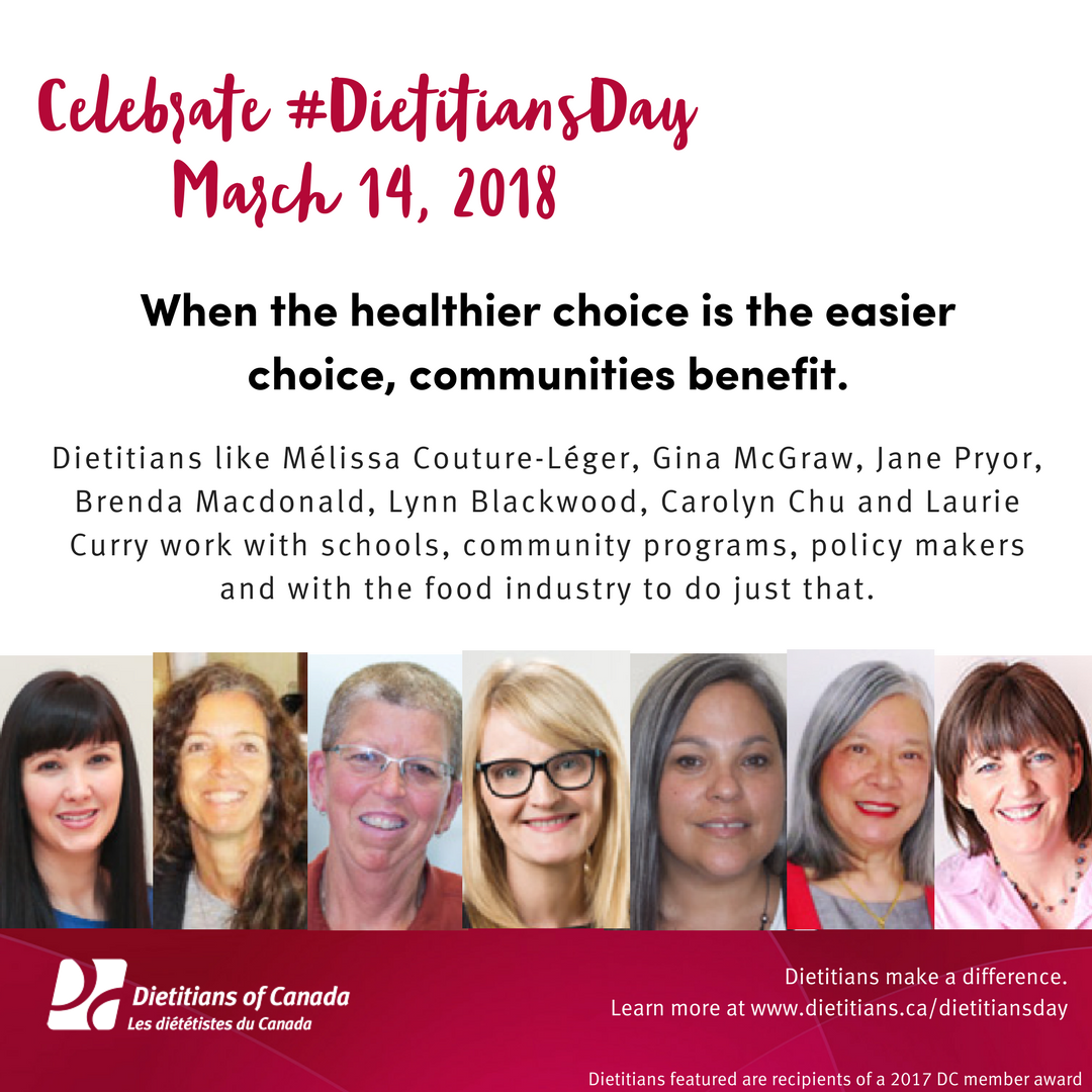 DietitiansCAN's tweet photo. When the healthier choice is the easier choice, communities benefit. Working with schools, hospital administrations, community programs, policy makers and with food industry, dietitians make a difference. https://t.co/A0lLKKrmgX #DietitiansDay https://t.co/ettrijqoB4