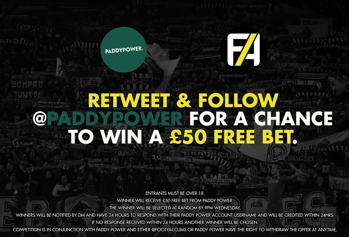 £50 FREE BET COMP! 

SIMPLY RT &amp; FOLLOW @PaddyPower to be in with a chance!

18+ T&amp;C's apply - begambleaware.org