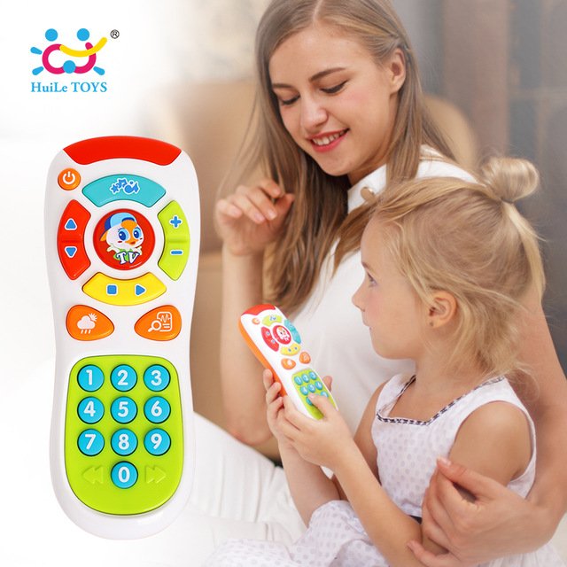 Your child can enjoy imitative fun while learning numbers, colors, and shapes with a TV remote control toy that looks just like mom and dad’s!
This toy lets your child surf through nine different channels that include pretend news and weather for role-play fun.
