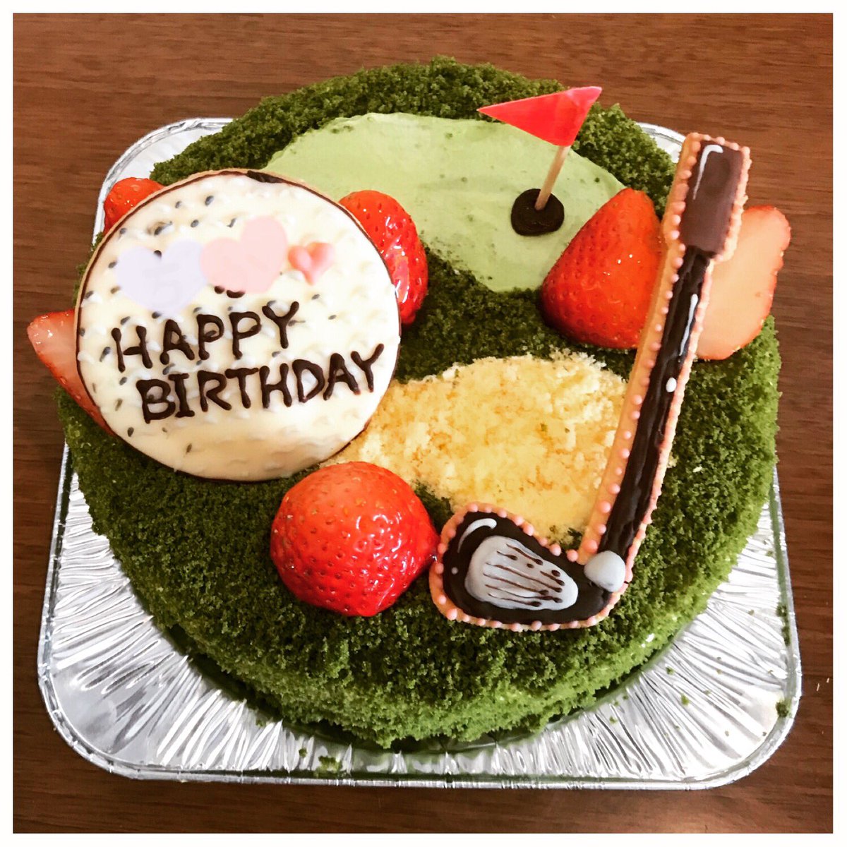 Imai A Twitter ゴルフをイメージしたケーキです ボールとクラブはクッキーで 芝をイメージして全体を抹茶スポンジをクラムにしてまぶしました キャラクターケーキ アンソレイユ 新大宮 奈良 ゴルフ