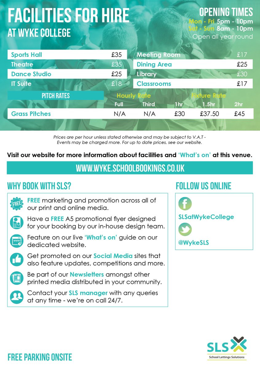 Over at Wyke College we have some amazing facilities for you to hire for 2018!!!.Check out our new flyre. #wintretraining #sport
wyke.schoolbookings.co.uk