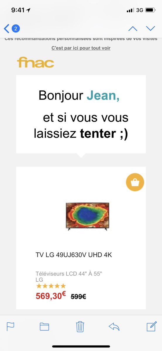 J’ai comme un doute sur la stratégie retargeting mail de <a href="/Fnac/">Fnac</a> ... voici la fameuse TV qui m’est arrivée explosée