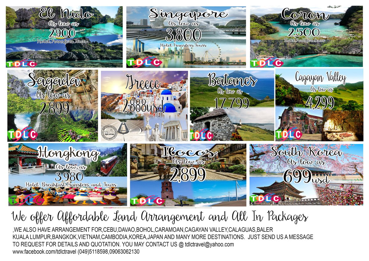 TDLCTravelNtour's tweet photo. AFFORDABLE TRAVEL DEALS ✈️🌎
    Follow us here &amp; on IG @tdlctravel
    Like us on FB https://t.co/ecspVFVXIv
  
#FPJAPRelasyon https://t.co/uSricBlT6K