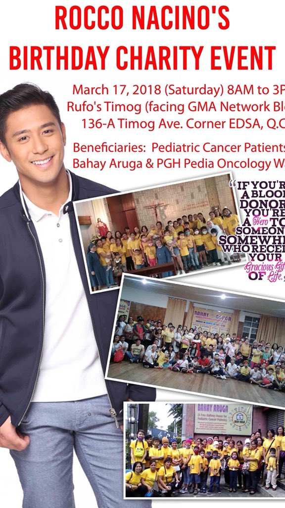 nacinorocco's tweet photo. Hi guys! Doing something different this year for my birthday. Hope you can help out. If you’re not afraid of needles, baka pwede kayo tumulong sakin para masave ang mga bata na lumalaban sa cancer. This saturday, 8am - 3pm sa rufos timog. https://t.co/OLDXczMYYo