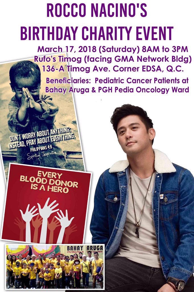 nacinorocco's tweet photo. Hi guys! Doing something different this year for my birthday. Hope you can help out. If you’re not afraid of needles, baka pwede kayo tumulong sakin para masave ang mga bata na lumalaban sa cancer. This saturday, 8am - 3pm sa rufos timog. https://t.co/OLDXczMYYo