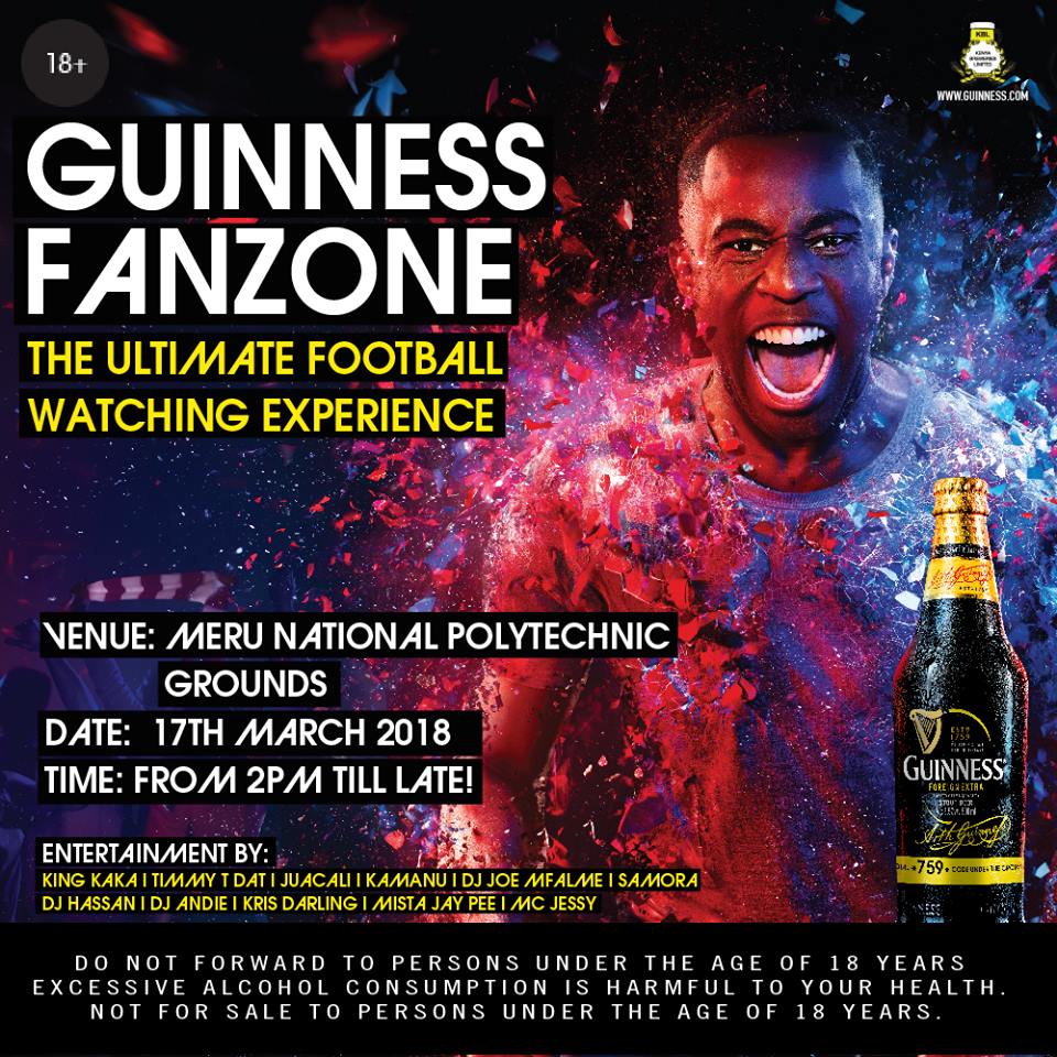 WeruTV's tweet photo. Guinness set for a Thrilling Football watching Experience at Meru National Polytechnic @WeruFM964 @jua_kali @timmytdat @King @KAKA @Kamanu @DjJoeMfalme, @GuinnessKE, @Ery808, @KanarioNkunini, @TashMatano,@martingichunge1 @djalekkings_254 This Saturday, 17th March 2018 https://t.co/v5E2lSTiQt