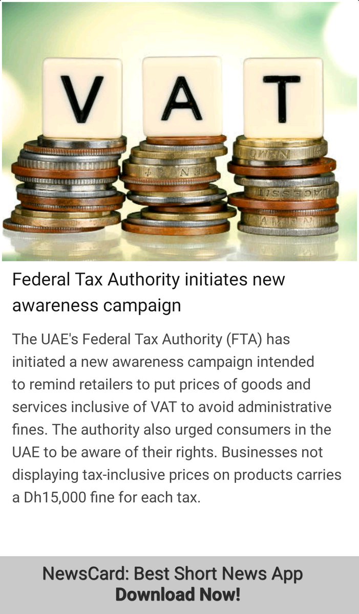 NewsCardApp's tweet photo. Federal Tax Authority initiates new awareness campaign
NewsCard - Best short news app. Download Now!
https://t.co/XSlaqA51BJ
#Dubai #UAE #VatInUAE https://t.co/7QzIWlWYbi