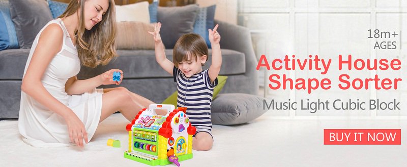 This #toy comes equipped with various functions to increase #kids' learning ability but as well as their sensory motor interactions. The house comes with a tiny keyboard that plays different key tones when pressed, but with the switch of a button, the mode changes to play songs.