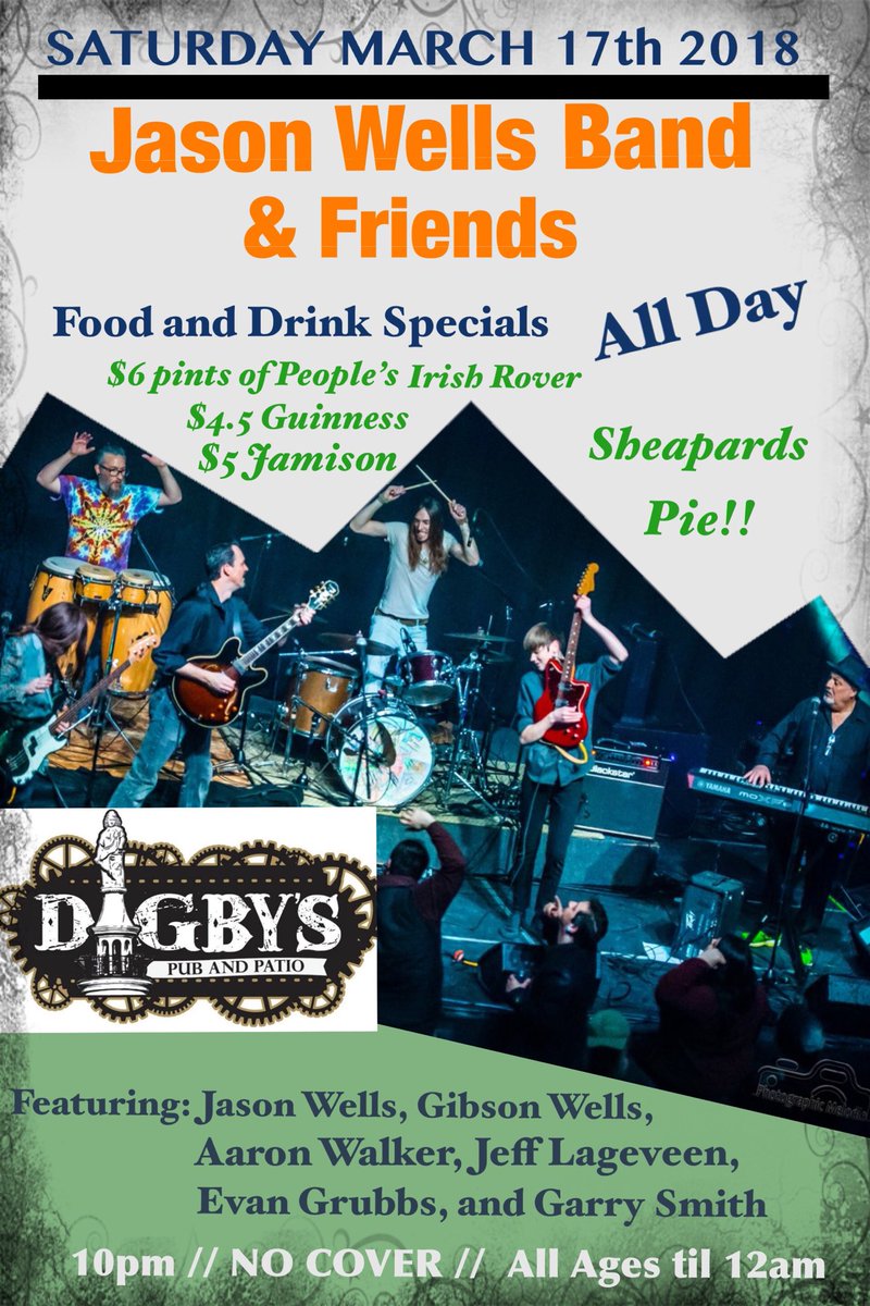 clockworksBkPr's tweet photo. @DigbysPub celebrates Saint Paddy’s with local  favorite @jasonwellsmusic &amp; friends! Saturday Free show and all ages😄! AND some bomb specials all day!! Tip: Mike’s (the owner) poison of choice is JAMO.   By him a shot on me (Rach Tab) code word: CrayRay 😜Jeff Lageveen https://t.co/7qmGW56P8s