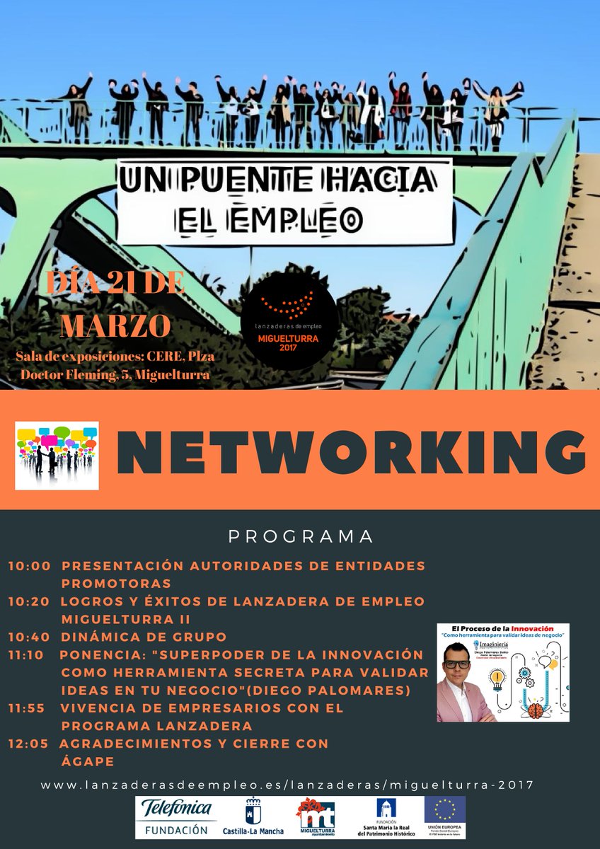 ¡¡EMPRESARIOS/AS!! Ya quedan solo 7 DÍAS para el EVENTO NETWORKING de la Lanzadera, encuentro de interés para el sector empresarial de Miguelturra y provincia. ¡ANÍMATE! Plazas limitadas. Confirmar asistencia: 926 24 11 11 (Extensión 7001). Día 21 de Marzo.