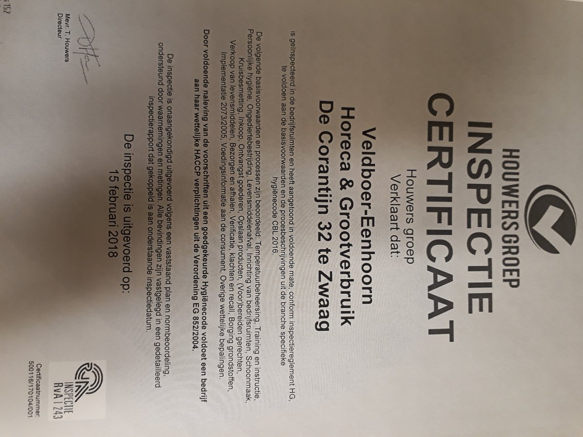 Veldboer Eenhoorn voldoet ook in 2018 aan de wettelijke HACCP verplichtingen!