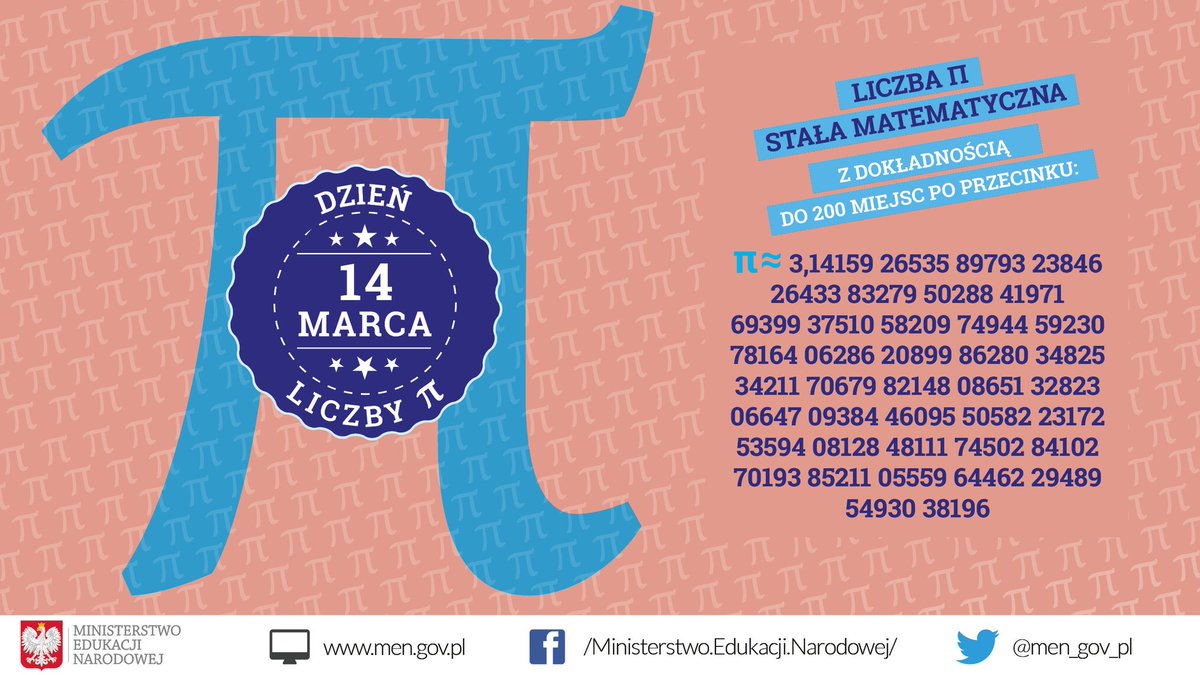 MEN_GOVPL's tweet photo. 14 marca - Dzień Liczby Pi
#dzienpi #pi #matematyka #edukacja https://t.co/QCp9t0yK5p