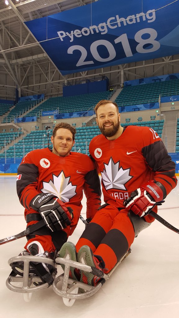 BillyBridges18's tweet photo. Hard to imagine 20 years ago at our first tryouts that we would be heading into our 5th Paralympic semi-final together! It’s business time here in #PyeongChang2018 #Paralympics #paraicehockey @bow27 Game time 12 noon here in Korea. https://t.co/IzhKfTW7vg