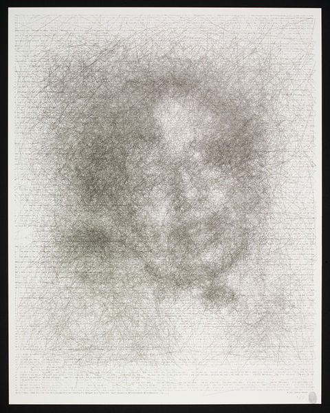 V_and_A's tweet photo. We are very sad to hear of the death of Stephen Hawking.
His portrait by Kamran Moojedi consists of a myriad of straight lines in different lengths and densities, set upon a background of hundreds of multi-digit numbers: https://t.co/JoppQ15ef3

#RIPStephenHawking https://t.co/Vxu9a4f4n9