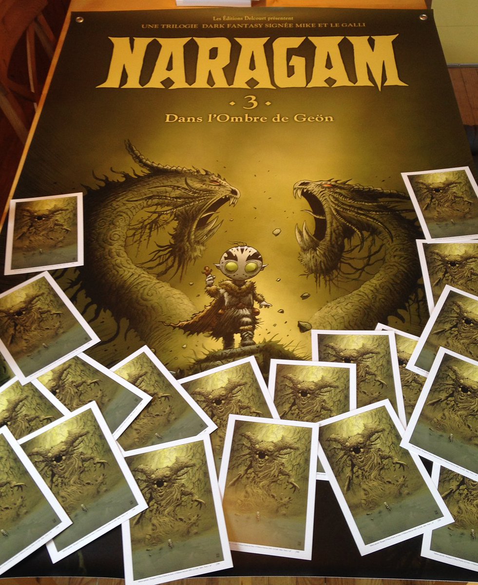 Mike_Squad's tweet photo. Pour la parution du tome 3 de la trilogie Naragam aux Éditions  @DelcourtBD ,@JosselinParis et moi avons réalisé une affiche de la couv  en king size et aussi un ex-libris signé et édité en tirage limité à 250 exemplaires bref #yenaurapaspourtoutlemonde #bd #darkfantasy #comics https://t.co/oCxcgd7h4E