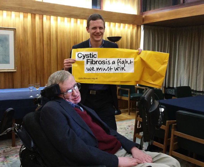 "My advice to other disabled people would be, concentrate on things your disability doesn't prevent you doing well and don't regret the things it interferes with. Don't be disabled in spirit as well as physically." Prof. Stephen Hawking, seen here with <a href="/CF_vs_Everest/">Nick Talbot</a>