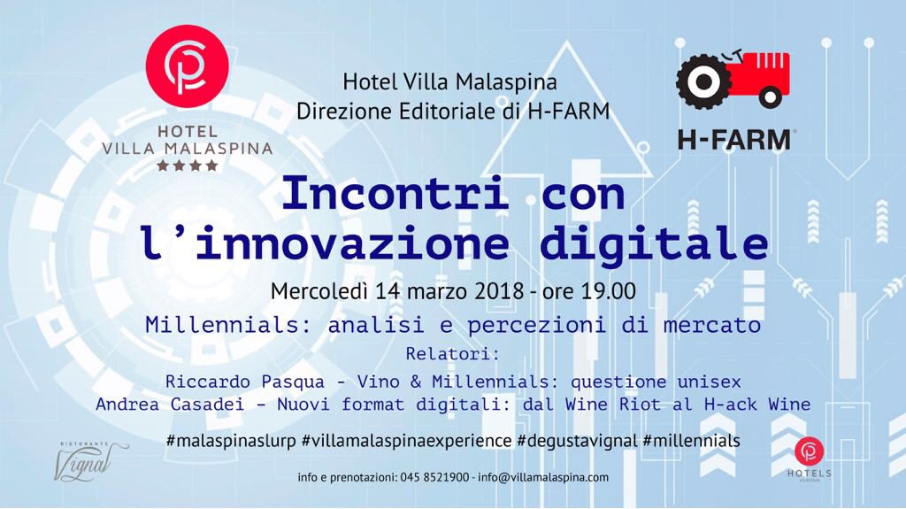 Questa sera si parla di approccio al mercato in ottica #millenials a #MalaspinaSlurp vi aspettiamo questa sera a <a href="/VillaMalaspina/">Villa Malaspina</a> #verona #hfarm #innovazione