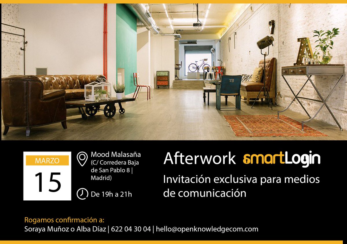 smartlogincloud's tweet photo. 🗓️ Ultimando detalles para el afterwork exclusivo de @smartlogincloud con medios el 15/03 en el Espacio MOOD Malasaña
🔐 Tips de tecnología y seguridad con expertos de #WhiteBearSolutions y #SmartLogin saboreando una buena artesana @CervezaLaVirgen
https://t.co/bkRdosaLzS https://t.co/pJnenLdKfs